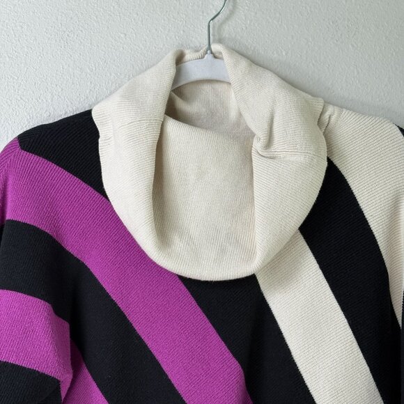 Per Se by Carlisle Striped Turtleneck Sweater Size S Purple Black Silk Blend - Picture 2 of 11